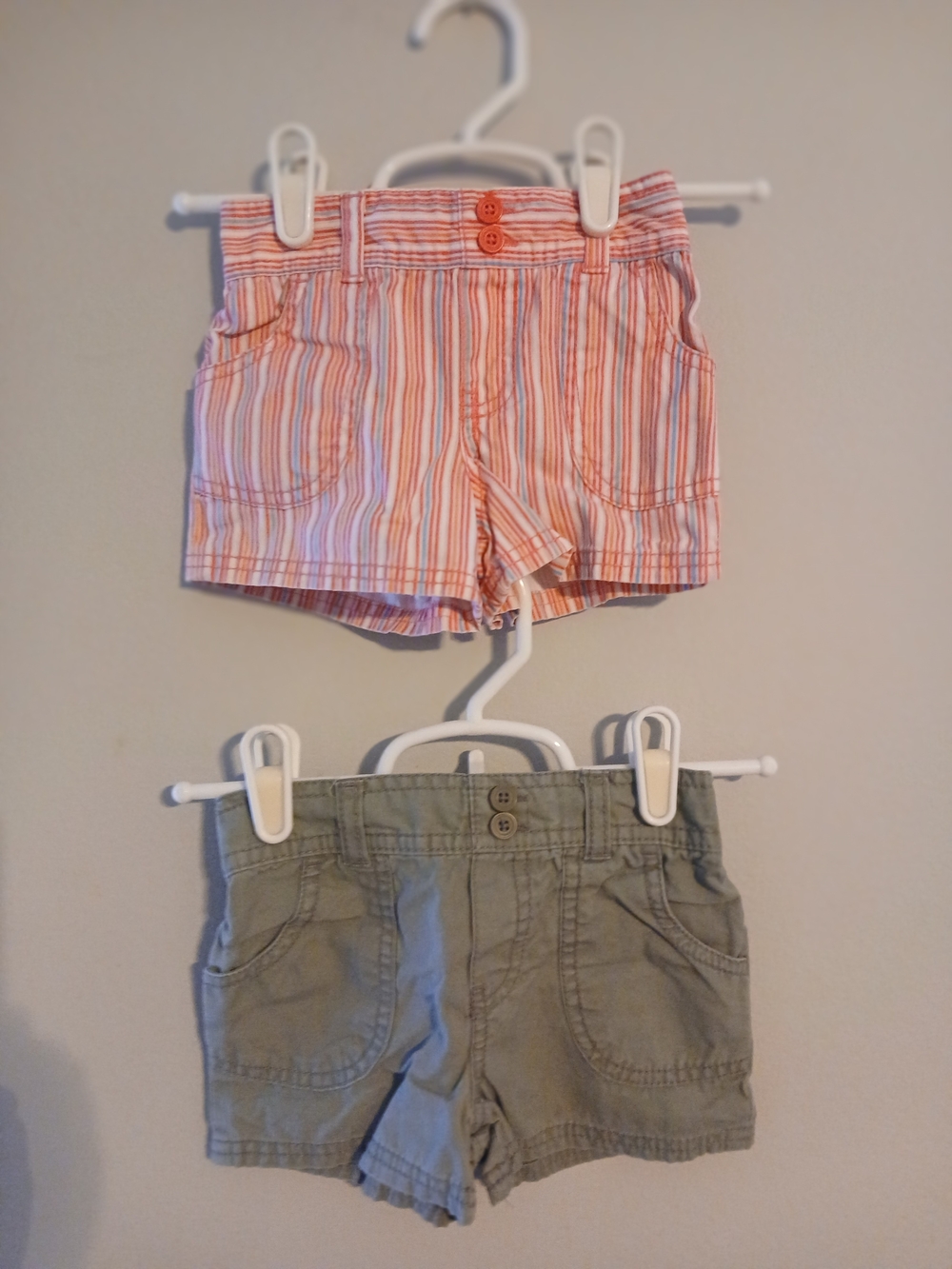 Circo Pink and White Striped Girls' Shorts + Olive Green Pair